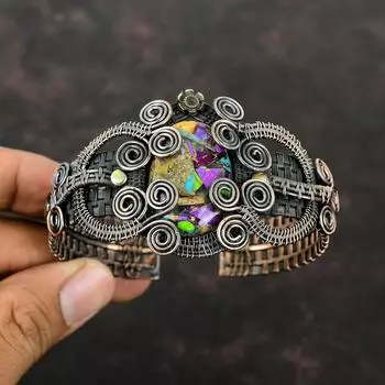 Fiesta Kingman Бирюзовый браслет Медная проволока Браслет с драгоценными камнями Мульти Медь Бирюзовый браслет-манжета Регулируемый браслет Ювелирные изделия ручной работы