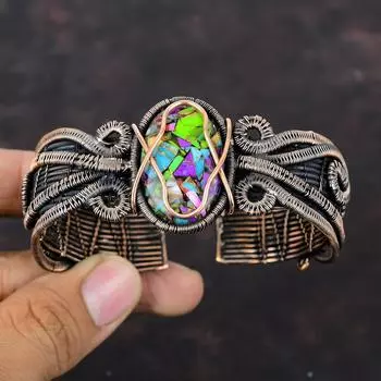 Fiesta Kingman Бирюзовый браслет Медная проволока Браслет-манжета Мульти Медный бирюзовый браслет Регулируемый браслет Ювелирные изделия ручной работы с драгоценными камнями