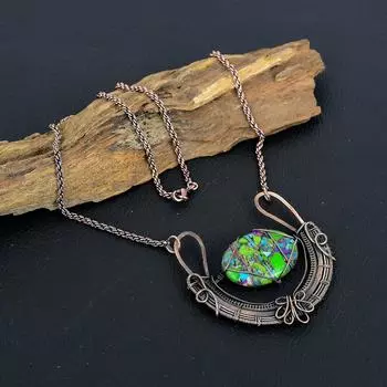 Fiesta Kingman, бирюзовый драгоценный камень, медная проволока ручной работы, дизайнерское ожерелье для нее 18 Inches With Adjustable зелёный