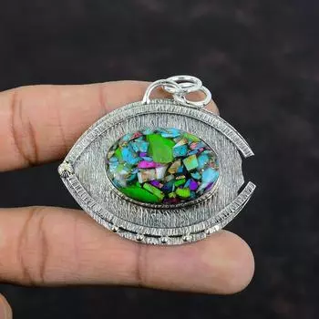 Fiesta Kingman Бирюзовый кулон из стерлингового серебра 925 пробы Многоцветный медный бирюзовый кулон Ювелирные изделия ручной работы Подвеска с драгоценными камнями Свадебные подарки
