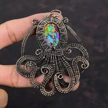 Fiesta Kingman Бирюзовый кулон Медная проволока обернутый драгоценный камень кулон Multi Медный бирюзовый кулон Осьминог ручной работы Медные украшения