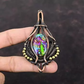 Fiesta Kingman Бирюзовый кулон Медная проволока обернутый драгоценный камень кулон Multi Медный бирюзовый кулон Медные украшения ручной работы Стильный кулон