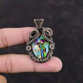 Fiesta Kingman Бирюзовый кулон Мульти Медный бирюзовый кулон Медная проволока обернутая подвеска Драгоценные камни подвеска ручной работы Медные украшения