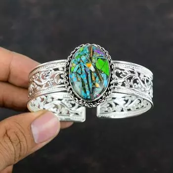 Браслет-манжета Fiesta Kingman Turquoise, многоцветный медный браслет из бирюзы, регулируемый браслет из стерлингового серебра 925 пробы, ручная работа, настоящие драгоценные камни