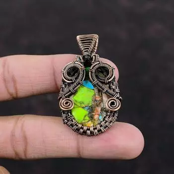 Fiesta Kingman Turquoise Pendant Copper Wire Wrapped Pendant Multi Copper Turquoise Gemstone Jewelry Handmade Pendant Dainty Copper Jewelry