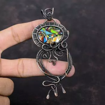 Fiesta Kingman Turquoise Pendant Copper Wire Wrapped Pendant Handmade Wire Jewelry Multi Copper Turquoise Pendant Gemstone Pendant For Gift