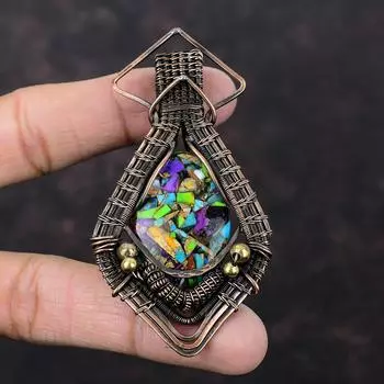 Fiesta Kingman Turquoise Pendant Copper Wire Wrapped Gemstone Pendant Handmade Copper Jewelry Engagement Gift Multi Copper Turquoise Pendant