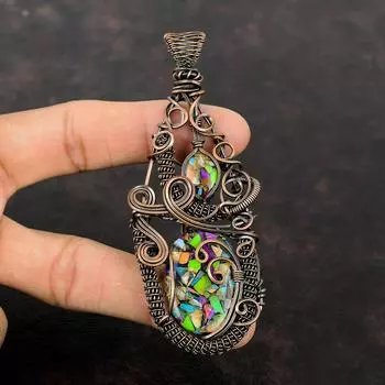 Fiesta Kingman Turquoise Pendant Copper Wire Wrapped Gemstone Pendant Handmade Multi Copper Turquoise Pendant Unique Copper Jewelry For Gift