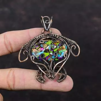 Fiesta Kingman Turquoise Pendant Copper Wire Wrapped Pendant Multi Copper Turquoise Gemstone Pendant Tortoise Copper Jewelry Gift For Women