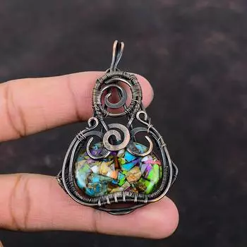 Fiesta Kingman Turquoise Pendant Copper Wire Wrapped Gemstone Pendant Multi Copper Turquoise Pendant Amazing Copper Jewelry Handmade Pendant