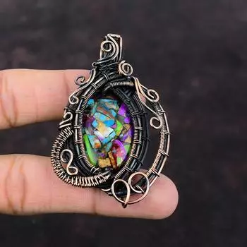 Fiesta Kingman Turquoise Pendant Multi Copper Turquoise Pendant Copper Wire Wrapped Gemstone Jewelry Handmade Elegant Pendant Copper Pendant