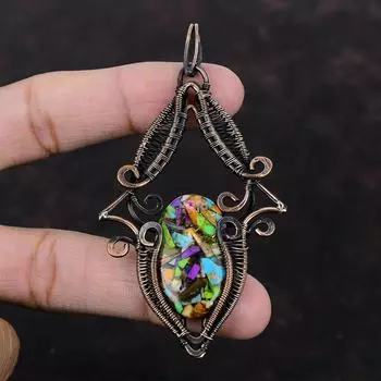 Fiesta Kingman Turquoise Pendant Multi Copper Turquoise Pendant Copper Wire Wrapped Pendant Gemstone Jewelry Handmade Pendant Copper Jewelry
