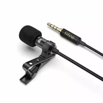 FIFINE Clip Mini Pin Condenser Smartphone Совместим с Совместим с YouTube Game Voice Live Работает от 2-метрового удлинителя Всенаправленный C2A чёрный