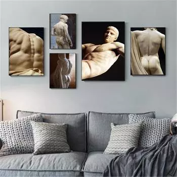 Фигура эпохи Возрождения, черно-белая скульптура, холст, картины, постеры и принты, настенные художественные фотографии, домашний декор для гостиной 21*30cm