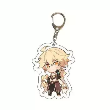 Figure Genshin Impact Keychain Keyring Zhongli Kazuha Toy Bag Pendant Gift Anime Light Yellow