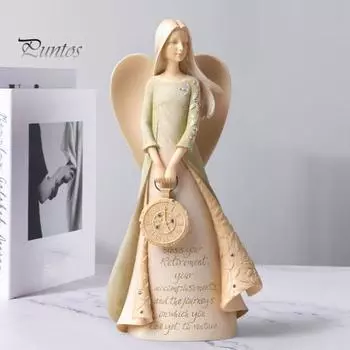 Фигурка ангела, настольные украшения ангела с часами, коллекционный домашний декор, статуэтка ангела с крыльями, подарки для семьи и друзей Angel