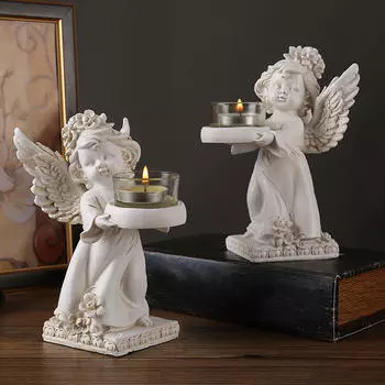 Фигурка ангела Подставка для свечи Подсвечник для чайной свечи из смолы Винтажный настольный подсвечник с украшением Left