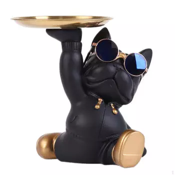 Фигурка бульдога с подставкой для ключей - необычный декор для домашнего офиса чёрный