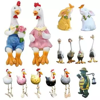 Фигурка цыпленка с большими глазами, статуэтка утки с длинными ногами, водонепроницаемая солнечная лампа-кролик, смоляной ландшафтный светильник, скульптура черепахи, садовый декор