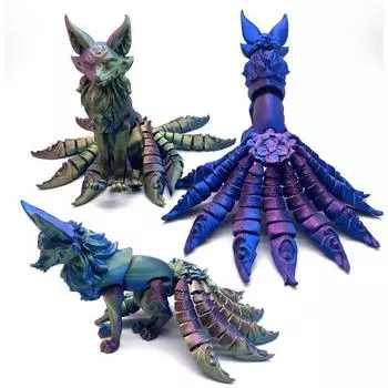 Фигурка девятихвостой лисы, многосуставная подвижная 3D печатная модель лисы, шарнирная фигурка животного, украшение для рабочего стола, подарок для детей и взрослых