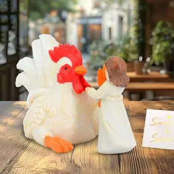 Фигурка девушки-цыпленка, белая девушка-петух, дай пять, резиновая статуэтка, скульптура, домашний офис, гостиная, книжная полка, украшение для рабочего стола, орнамент белый