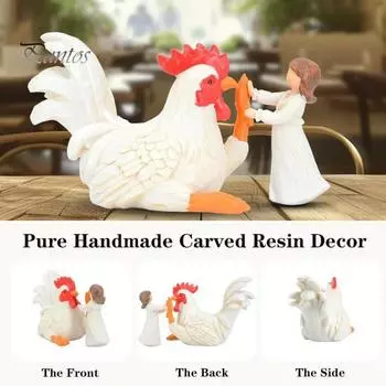 Фигурка девушки-цыпленка, белая девушка-петух, дай пять, резиновая статуэтка, скульптура, домашний офис, гостиная, книжная полка, украшение для рабочего стола, орнамент белый