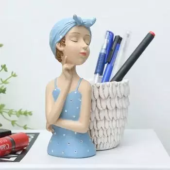 Фигурка девушки из смолы, держатель для ручек, держатель для кистей, ящик для хранения на рабочем столе, органайзеры и аксессуары, украшение стола, подарок