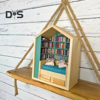 Фигурка для книжной комнаты «Прогони тревогу», деревянная миниатюрная книжная полка, украшение для книжного уголка, вставка для книжной полки, подарок для любителей книг Sets