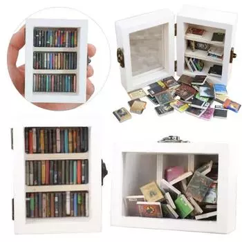 Фигурка для книжной полки Shake Away Anxiety, деревянная миниатюрная книжная полка, украшение для книжного уголка, мини-карманный книжный шкаф