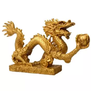 Фигурка дракона Ailunate Фигурка дракона Вход Удачи Дракон по фен-шуй Фигурка дракона 4 когтя Бог-дракон Золотой дракон Зодиак Золото Денежная удача золотой