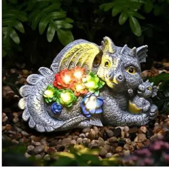 Фигурка дракона на солнечной энергии, свет, водонепроницаемые цветы дракона, орнамент, креативная мини-скульптура дракона для декора сада и двора