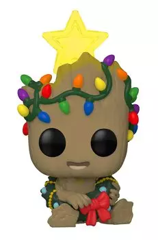 Фигурка Funko Marvel Holiday Groot со светом в эксклюзивном разноцветном POP! (Светящийся Тёмный) 3,75 дюйма