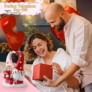 Фигурка гнома-пары, смола, красно-розовая, пара гномов, украшение для стола, полки, камина, статуэтка гнома, подарок на День святого Валентина для него или нее красный
