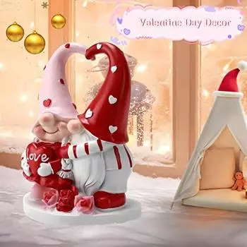Фигурка гнома-пары, смола, красно-розовая, пара гномов, украшение для стола, полки, камина, статуэтка гнома, подарок на День святого Валентина для него или нее красный