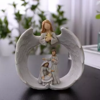 Фигурка из смолы для святой семьи, угол крыла, скульптура для матери, отца, сына, статуя, украшение для дома и офиса, рабочего стола