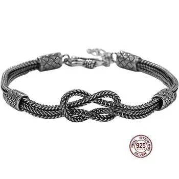 Фигурка из стерлингового серебра S925 - браслет с восемью узлами, тайское серебро, мужской и женский стиль, индивидуальный желаемый узел, пара изящных ювелирных изделий 18CM