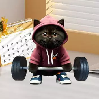 Фигурка кота-тяжеловеса, фитнес-мультяшный котенок, статуэтка из смолы, скульптура для дома, офиса, книжной полки, украшения для рабочего стола, подарок на день рождения B