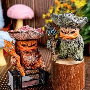 Фигурка куклы гнома из смолы, сказочный грибной эльф, статуэтка с тростью, мини-украшение для рабочего стола для домашнего праздничного декора зелёный