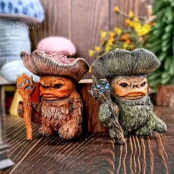 Фигурка куклы гнома из смолы, сказочный грибной эльф, статуэтка с тростью, мини-украшение для рабочего стола для домашнего праздничного декора розовый