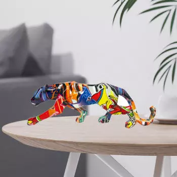 Фигурка леопарда для домашней полки, фигурка животного, ходячая скульптура colorful graffiti