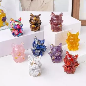 Фигурка лисы из натурального камня с девятью хвостами, позитивная целебная энергия, вырезанная вручную, цветная, искусственная хрустальная статуэтка в виде сердца, украшение для рабочего стола коричневый