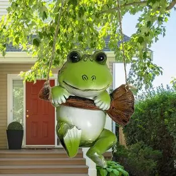 Фигурка лягушки-качели, подвесная статуя животного из смолы, скульптура, подвеска в помещении и на открытом воздухе, патио, двор, украшение для сада, орнамент, рождественский подарок
