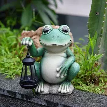 Фигурка лягушки с солнечным фонарем зеленая лягушка смоляная статуя скульптура для внутреннего и наружного использования в саду