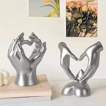 Фигурка любовного жеста из смолы Сердце любви Руки Скульптура Настольный декор Сердце C розовый