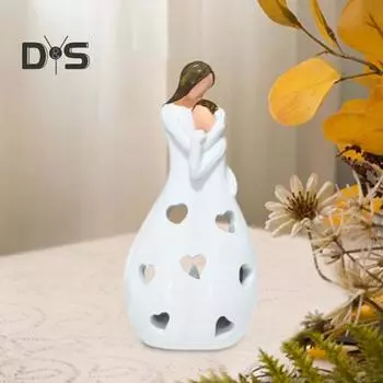 Фигурка матери и дочери, полое сердце любви, смола, подсвечник для мамы и дочки, статуя, скульптура, украшение для рабочего стола, подарок на день матери белый