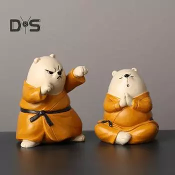 Фигурка медведя кунг-фу, статуэтка медведя из смолы, мультяшная скульптура, домашний офис, гостиная, книжная полка, настольное украшение в виде животного, орнамент A чёрный