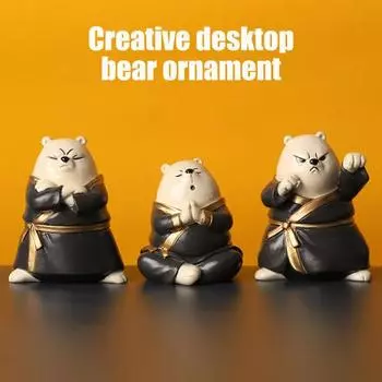 Фигурка медведя кунг-фу, статуэтка медведя из смолы, мультяшная скульптура, домашний офис, гостиная, книжная полка, настольное украшение в виде животного, орнамент B жёлтый