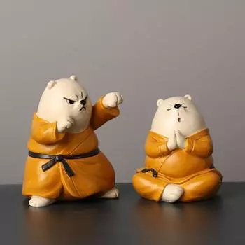 Фигурка медведя кунг-фу, статуэтка медведя из смолы, мультяшная скульптура, домашний офис, гостиная, книжная полка, настольное украшение в виде животного, орнамент B жёлтый