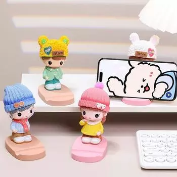 Фигурка Модель Парная кукла Держатель телефона Смола Мультяшный телефон Кронштейн Кукла Скульптура Статуя Декор Style2