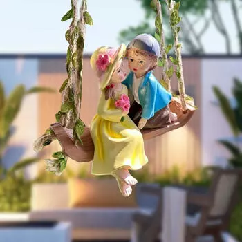 Фигурка молодого мальчика и девочки, подвесной декор, уличная скульптура из смолы, 6,7x5,5 дюйма, милая ручная роспись для